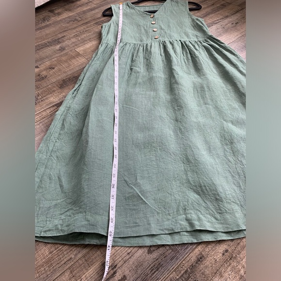 ✨SOLD✨LinenByMN Pine Green 100% Linen Dress from Etsy Size Small with Pockets - Picture 5 of 8